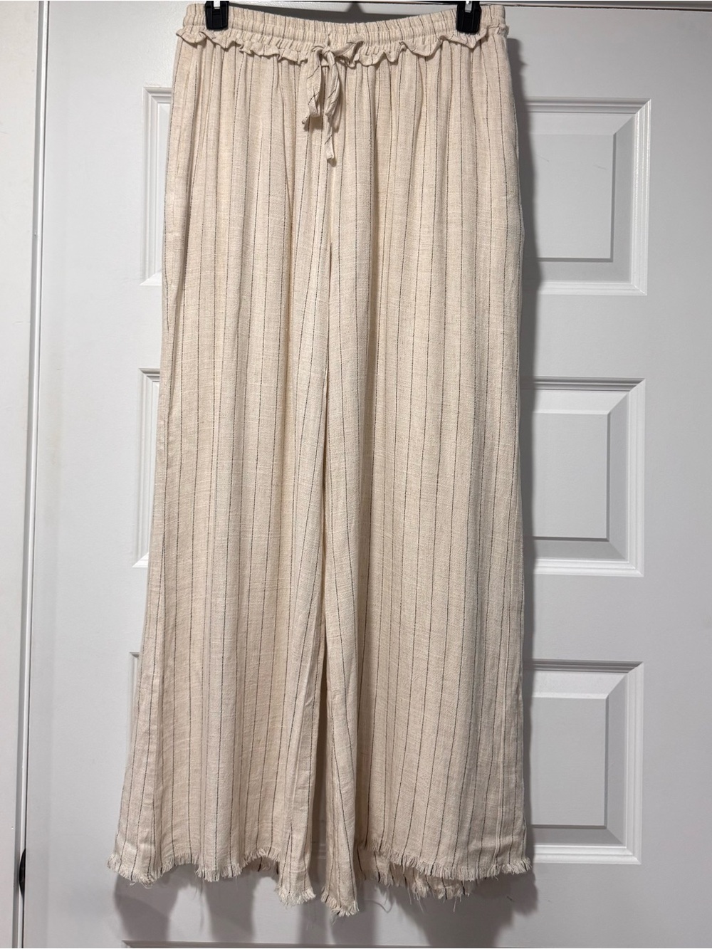 Pink Lily Cream Wide-Leg Linen Blend Pants - Picture 2 of 11